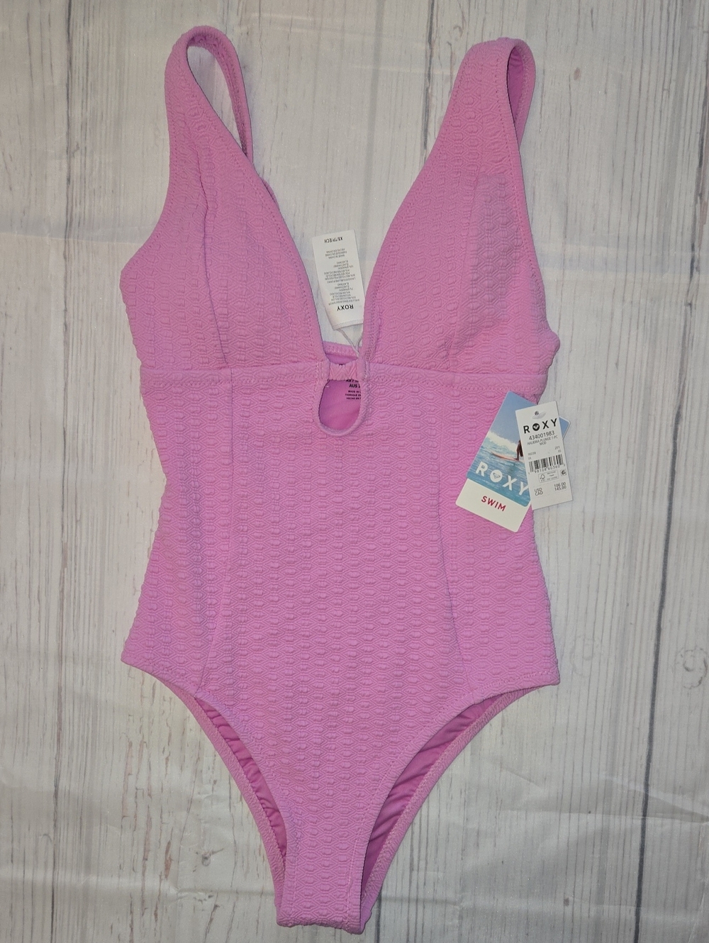 ROXY Haliewa Plunge V-Neck Lilac Textured One-Piece Swimsuit NWT